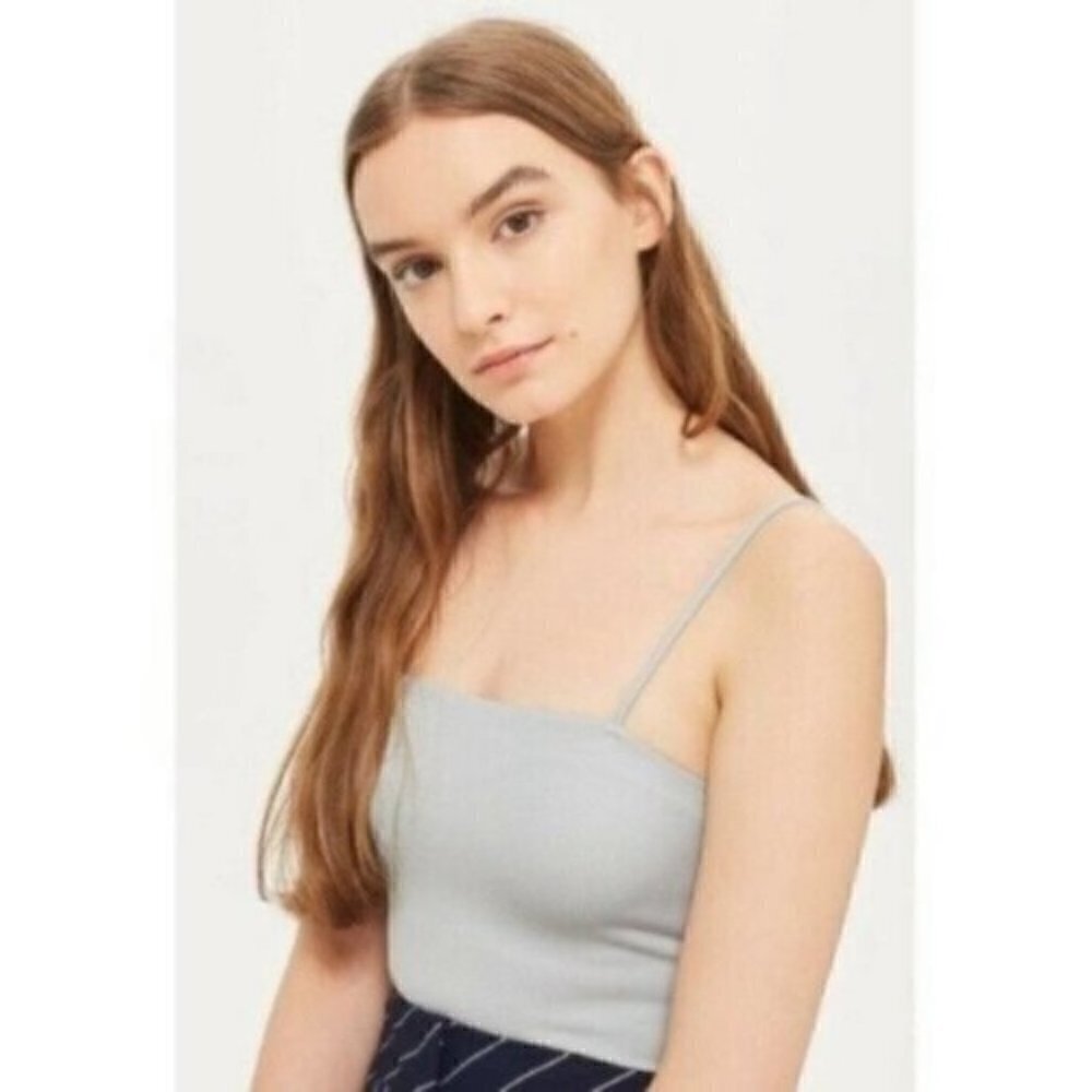 Topshop Women's‎ Size 2 Square Neck Ponte Bodysuit Light Gray Metallic